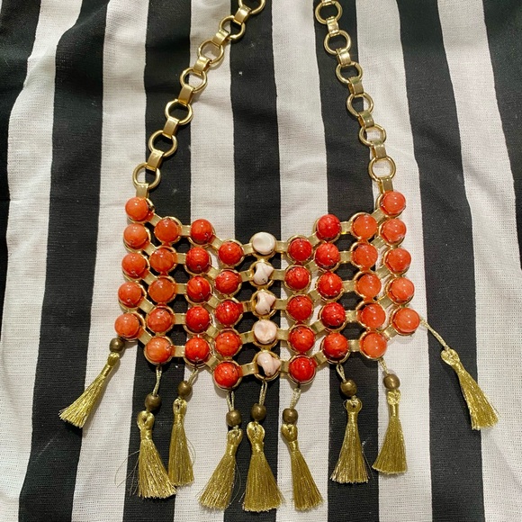DANNIJO Jewelry - DANNIJO Bold Gold and Red Bib Necklace
